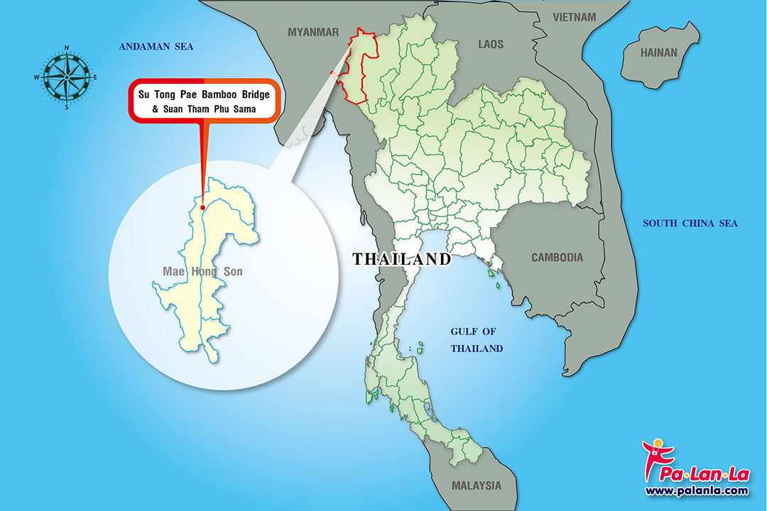 Su Tong Pae Bamboo Bridge & Suan Tham Phu Sama
